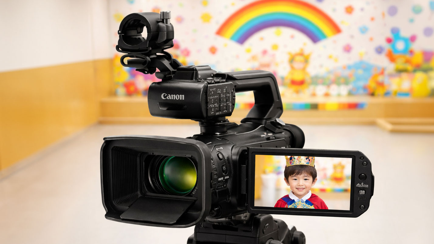 ビデオカメラの液晶モニターに映る子どものドアップ