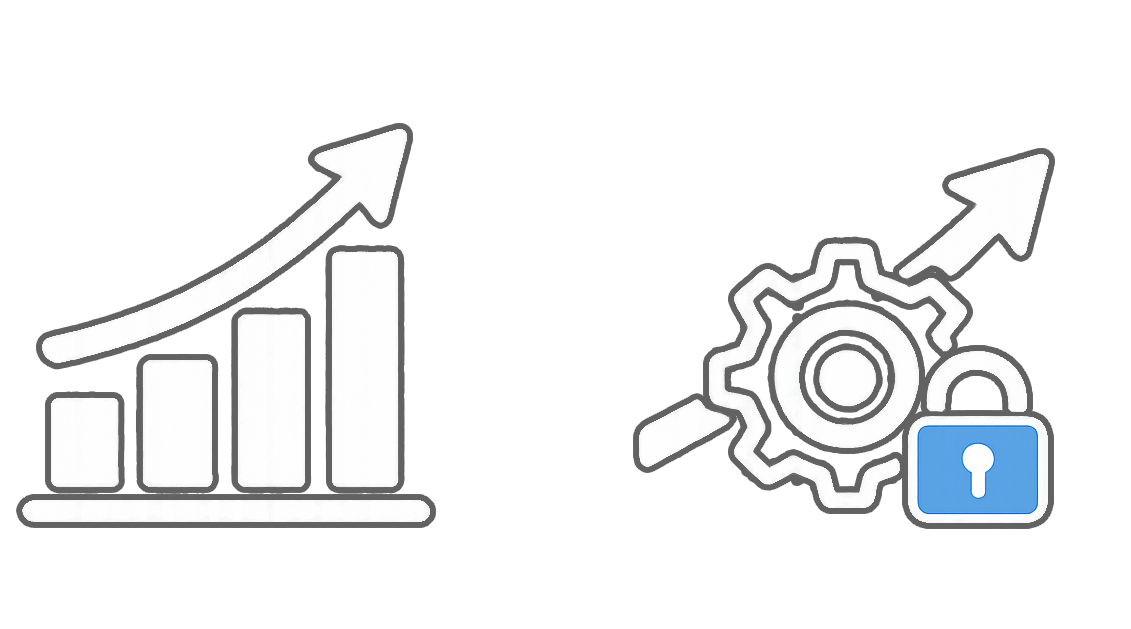 上昇グラフと歯車 - 生産性向上を表すアイコン