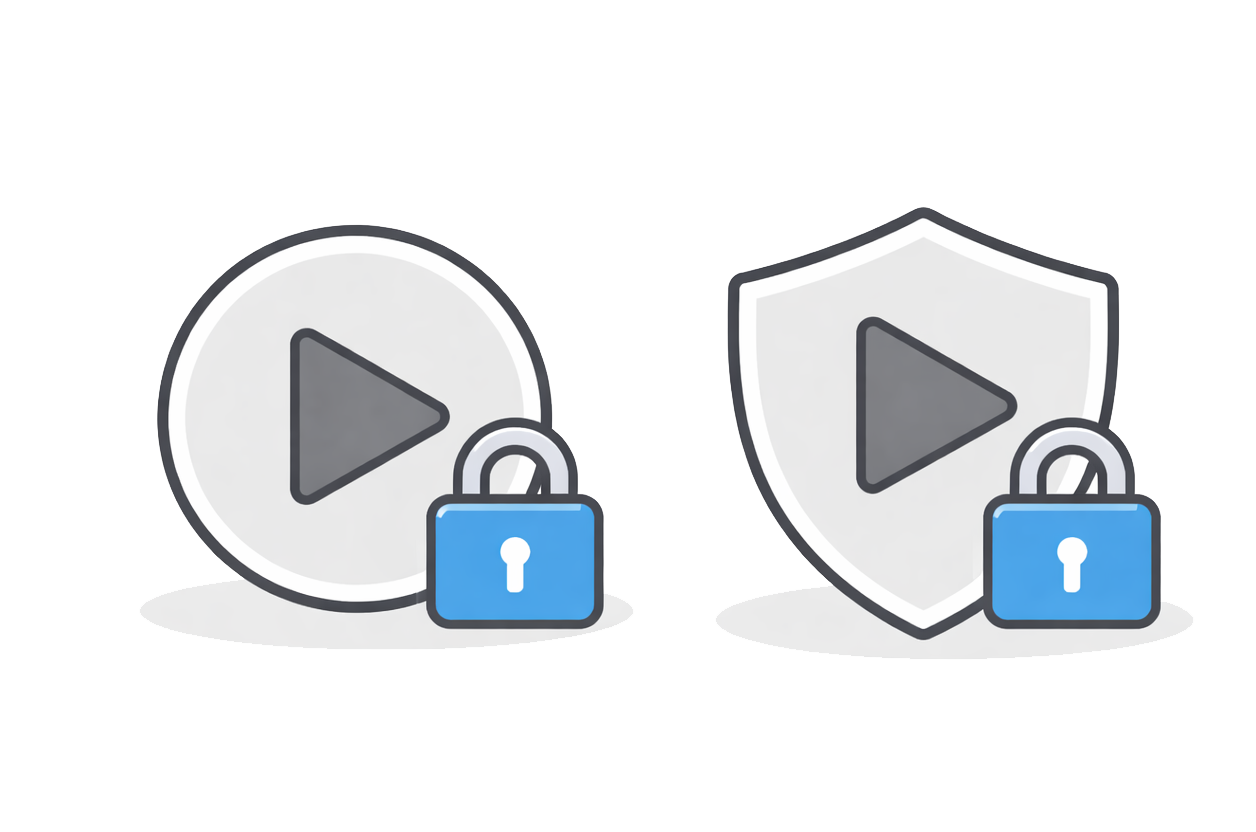 再生ボタンと錠前 - アクセス制限がない状態を表すアイコン